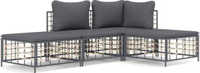 vidaXL Set șezlonguri de grădină 4 piese cu perne, antracit, poliratan