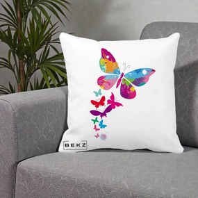 Perna Decorativa Fluturi Splash, 40x40 cm, Alba Mata, Husa Detasabila, Perna Inclusa, BEKZ®