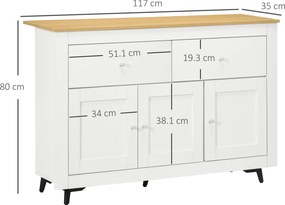 HOMCOM Bufet din lemn cu 2 sertare și 2 dulapuri, 117x35x80 cm, alb și culoare lemn | Aosom Romania