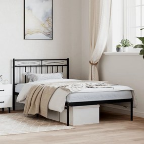 373686 vidaXL Cadru de pat din metal cu tăblie, negru, 100x200 cm