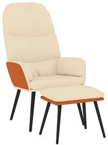 3097366 vidaXL Scaun de relaxare cu taburet, alb crem, material textil