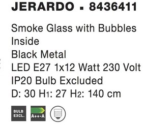 Pendul din sticla fume cu model si metal negru Jerardo