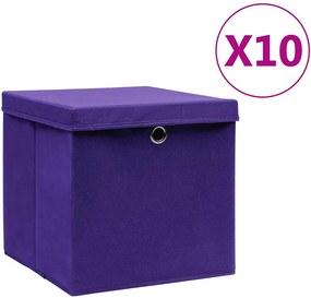 vidaXL Cutii depozitare cu capace, 10 buc., violet, 28x28x28 cm