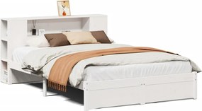 vidaXL Cadru de pat fără saltea, alb, 120x200 cm, lemn masiv pin