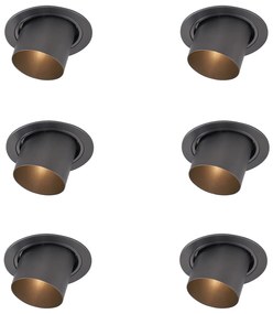 Set de 6 spoturi încastrate moderne Gunmetal GU10 50mm Rotunde Înclinabile - Installa