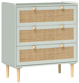 HOMCOM Comodă design boho din ratan cu 3 sertare, mobilier de depozitare pentru living, hol, intrare, verde măsliniu | Aosom Romania