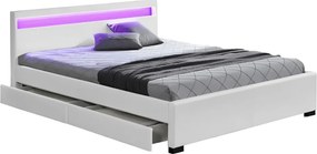 Pat matrimonial, iluminare RGB LED, piele ecologică albă, 160x200, CLARETA