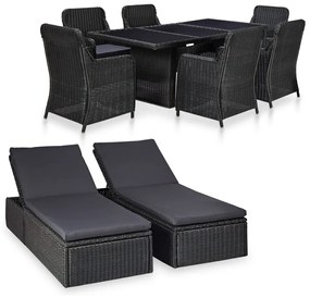 vidaXL Set mobilier de exterior, 9 piese, negru, poliratan