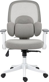 LUMBARIS 871– Scaun Ergonomic cu Suport Lombar Triplu Ajustabil, Cotiere Reglabile, Spătar Mesh, Înclinare 90°–135°, Gri/Alb