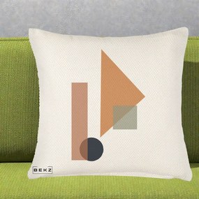 Perna Decorativa Geometric Bauhaus Triunghi, 40x40 cm, Crem Reliefat, Husa Detasabila, Perna Inclusa, BEKZ®