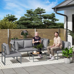 Outsunny Salon de gradina exterior 4 piese modular cu canapea, scaun și masă de cafea din sticlă temperată, incluse perne, gri | Aosom Romania