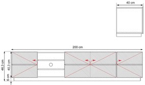 Comodă TV Asha 200 cm cu partea frontală riflat și nișă – negru mat