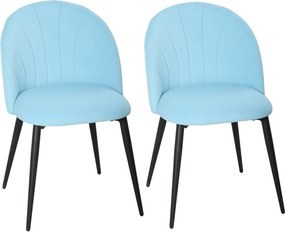 HOMCOM Set de 2 Scaune de Sufragerie din Catifea, Scaune Bucătărie cu Spătar Curbat în Formă de Scoică, Picioare din Oțel, Stil Nordic, Scaun Tapițat pentru Bucătărie, Dormitor, Living, Albastru Deschis | Aosom Romania