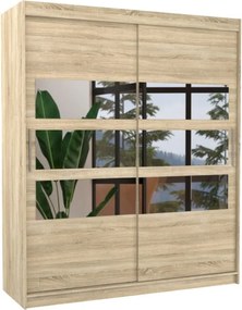 Dulap cu usi glisante si oglinda 180x215 cm, Toledo, ADRK Furniture (Culoare: Ciocolata)