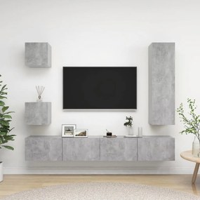 3079117 vidaXL Set de dulapuri TV, 5 piese, gri beton, lemn prelucrat