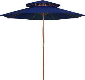vidaXL Umbrelă de soare dublă, stâlp din lemn, albastru, 270 cm