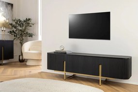 Comoda TV lemn de mango fronturi canelate GATSBY 160cm negru