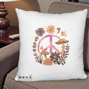 Perna Decorativa Peace Ciuperci Boho, 40x40 cm, Alb Pufos, Husa Detasabila, Perna Inclusa, BEKZ®