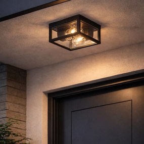 Plafonieră de exterior industrială neagră cu senzor de mișcare și crepuscular IP44 - Charlois