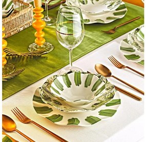 Set de veselă din porțelan, 18 piese, alb/verde