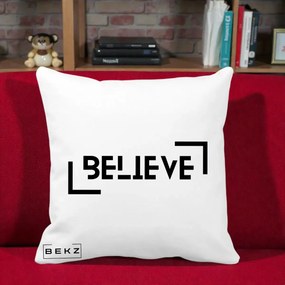 Perna Decorativa Believe Minimalist, 40x40 cm, Alba Mata, Husa Detasabila, Perna Inclusa, BEKZ®