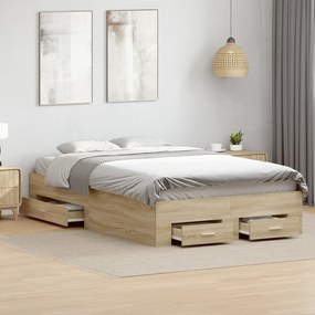 vidaXL Cadru de pat Sonoma Oak 140x200 cm Lemn ingineresc