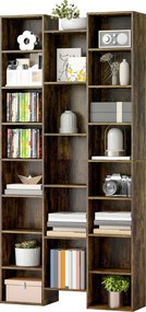 HOMCOM Bibliotecă modernă din lemn înaltă 181 cm cu 21 de compartimente și 10 rafturi reglabile, Maro Rustic | Aosom Romania