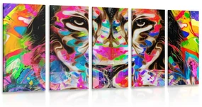 Tablou 5-piese cap de leu colorat
