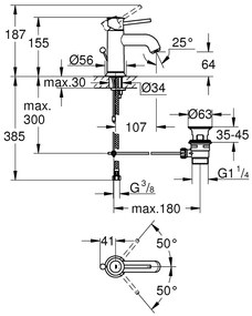 Baterie lavoar Grohe Classic, marimea S, crom, furtunuri flexibile-23810000