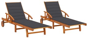 vidaXL Șezlonguri cu perne, 2 buc., lemn masiv de acacia