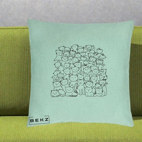 Perna Personalizata Many Cats Pattern Alb-Negru, 40x40 cm, Verde Menta, Husa Detasabila, Perna Inclusa, BEKZ®