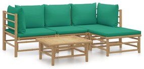 3155146 vidaXL Set mobilier de grădină cu perne verzi, 5 piese, bambus