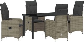 vidaXL Set de masă pentru grădină cu pernă 5 pcs Gri poliratan