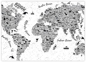 Tablou pe sticlă - Harta cu pictograme (70x50 cm)