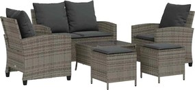 vidaXL Set mobilier grădină cu perne, 6 piese, gri, poliratan
