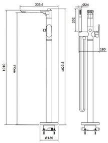 Set cada baie freestanding, dreptunghiulara, 170x75 cm, Cosmo si baterie cada freestanding crom lucios Crea