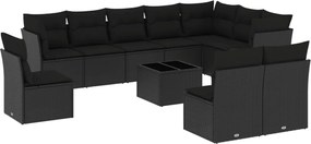 vidaXL Set canapele de grădină cu perne, 11 piese, negru, poliratan