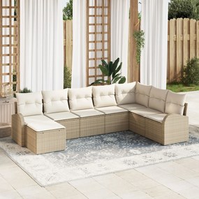 vidaXL Set de canapele pentru grădină cu pernă 8 pcs Bej Rattan poli