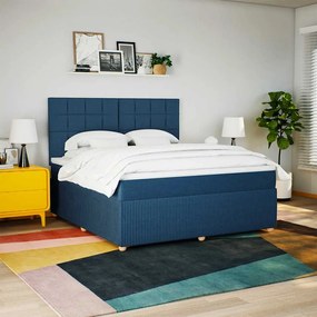 vidaXL Pat box spring cu saltea, albastru, 180x200 cm, material textil