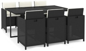 3095530 vidaXL Set mobilier de grădină cu perne, 7 piese, negru, poliratan