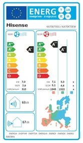 Aparat de aer conditionat Hisense Energy SE KA70KT0E, 24000 BTU, A++/A++, Pana la 38 m², Auto-diagnosticare, Mod silentios, Alb