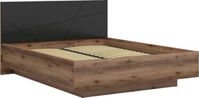 Pat FORN 160X200, stejar inchis/negru mat, PAL, cu somiera si lada dep