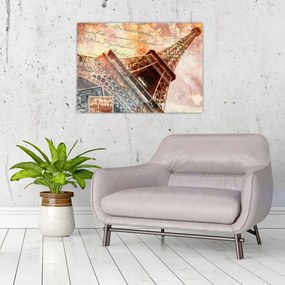 Tablou pe sticlă - Turnul Eiffel în stil vintage (70x50 cm)