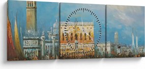 Tablou - Gondola care trece prin Veneția, pictură în ulei (cu ceas) (90x30 cm)