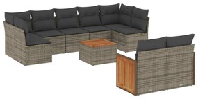 3260380 vidaXL Set mobilier de grădină cu perne, 10 piese, gri, poliratan