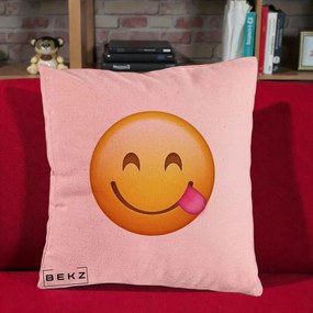 Perna Decorativa Emoji Limba Scoasa, 40x40 cm, Roz, Husa Detasabila, Perna Inclusa, BEKZ®