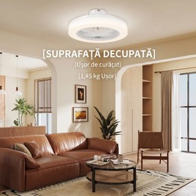 HOMCOM Ventilator de Tavan cu Lumină LED Reglabilă, 6 Viteze și Flux Reversibil, Ventilator din Plastic și Acril, Ø46x16 cm, Alb | Aosom Romania