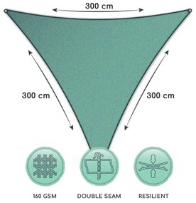 Parasolar triunghiular, 3 × 3 × 3 m, cu inele de fixare, poliester