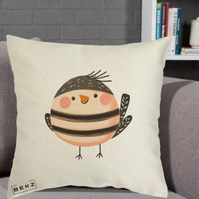 Perna Decorativa Pui Kawaii Bej-Negru Dungat, 40x40 cm, Ecru, Husa Detasabila, Perna Inclusa, BEKZ®
