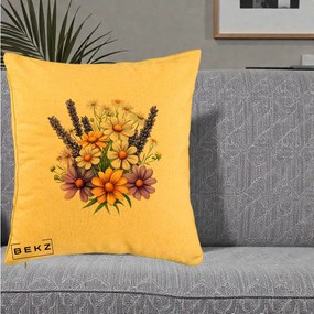 Perna Decorativa Lavanda Musetel si Flori Mov, 40x40 cm, Galben, Husa Detasabila, Perna Inclusa, BEKZ®